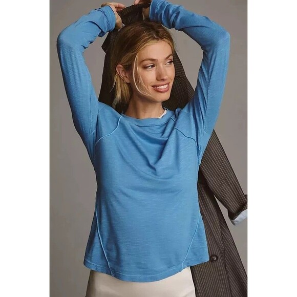 Anthropologie Pilcro Reconstructed Racer Tee Tunic Top Long Sleeve S NWT 280122 - Picture 2 of 12